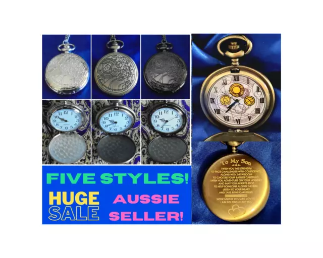 DOCTOR WHO Gallifreyan POCKET WATCH TARDIS Time Lord Fob Pendant Police Box💛🤍