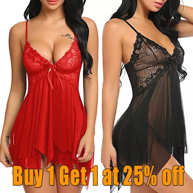 Women Ladies Sexy Valentine Lingerie Lace Babydoll Sleepwear Underwear Nightwear