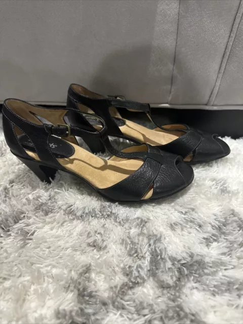 Softspots Women's Comfort Black Leather Open Toe Heel Sandals Shoes Size 9 M