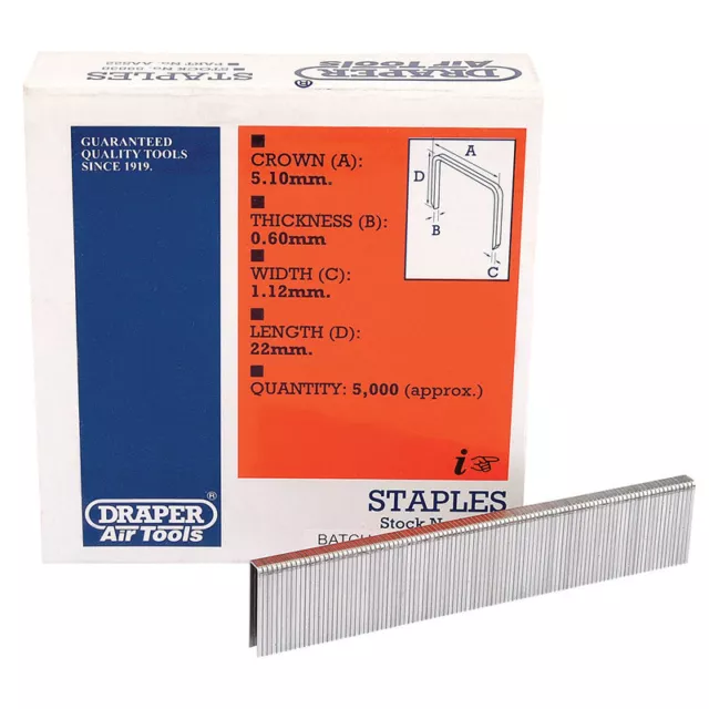 Draper 22mm x 5000 Staples for Stapler Nailer 21034 & 83659