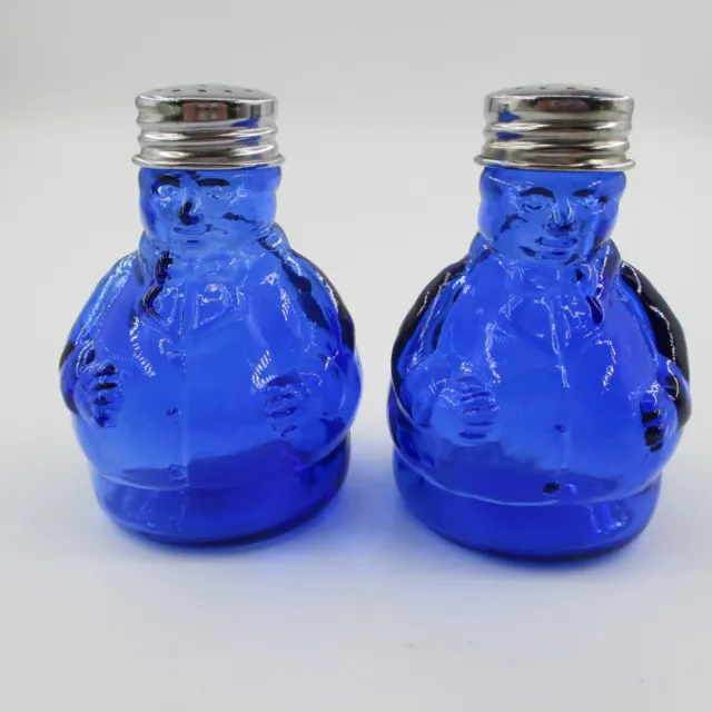 Cobalt Blue Depression Style Glass Salt/Pepper Shakers W/Silver Metal Lids