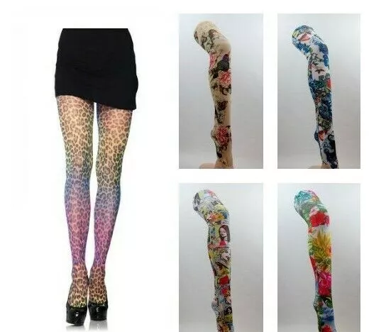 PATTERNED TIGHTS PRINTED Funky Alternative Tattoo Suspender Bright Fun  Colours £8.99 - PicClick UK