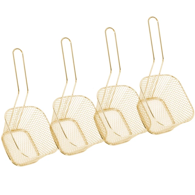 Gold 4Pcs Stainless Steel Frying Net Basket Cooking Strainer For French New
