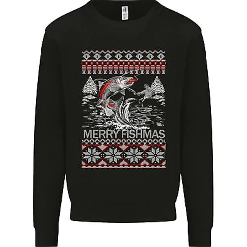 Felpa Maglione Fishing Merry Fishmas Funny Fisherman Natale Bambini