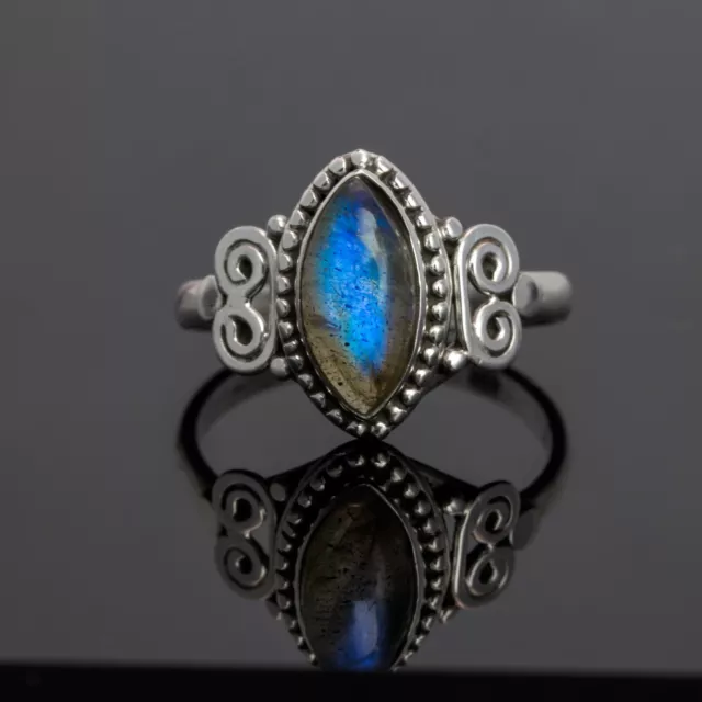 Marquise Labradorite Gemstone Ring Branded Jewellery 925 Sterling Silver BoxGift