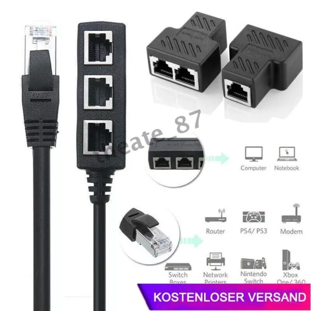 RJ45 LAN Ethernet Netzwerk Verteiler Adapter Splitter 1 zu 3 Ports Adapterkabel