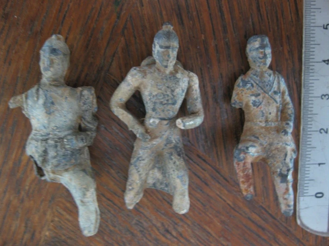 Lot De 3 Figurines Soldats En Plomb – Cimier Feigly – Figurines D'art Vintage