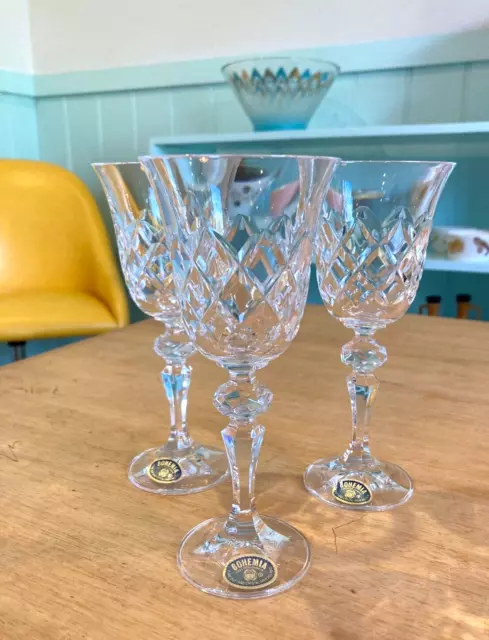 Vintage Crystal Sherry Glasses x 3. Bohemia Crystal. Brand New with Stickers.