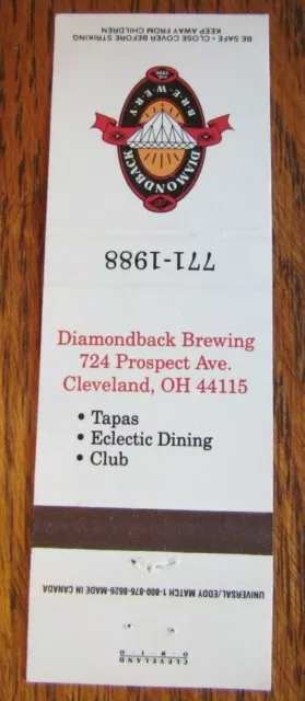 Diamondback Brewery Brew Pub Matchbook Matchcover (Cleveland, Ohio) -E1 2