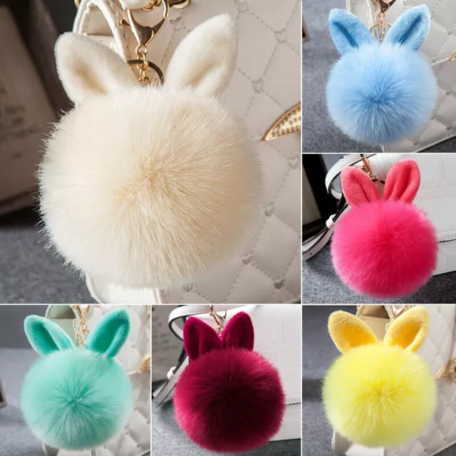 Soft Fluffy Faux Fur Rabbit Pompom Keyring Bag Charm Keychain Pom Pom Key Ring