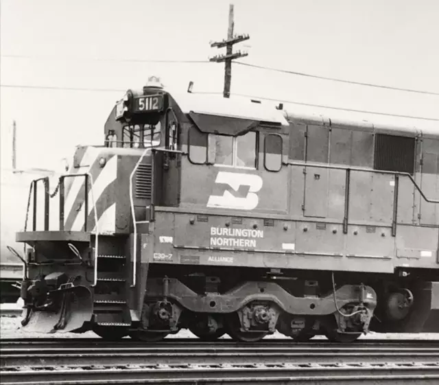 Burlington Northern Railroad BN #5112 C30-7 Locomotive Train B&W Photo Aurora IL