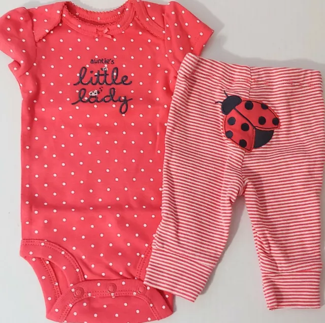 Infants 2 pc. Pant Set Auntie's Little Ladybug Pink Polka Dot Carters Newborn
