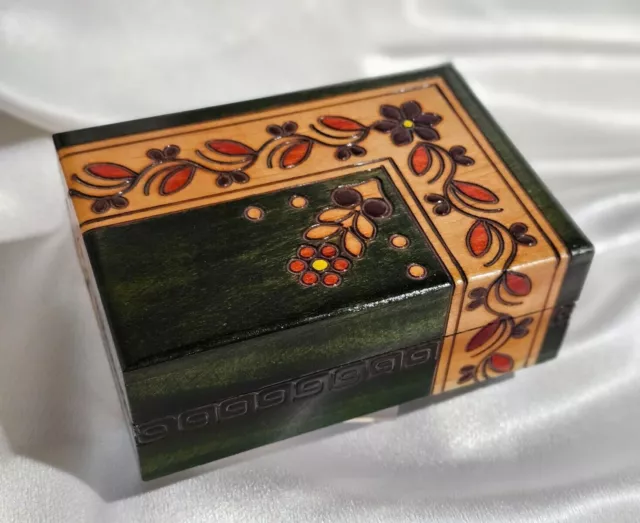 Polish Folk Artisan Crafted Hand painted wooden card box, trinket, jewelry box