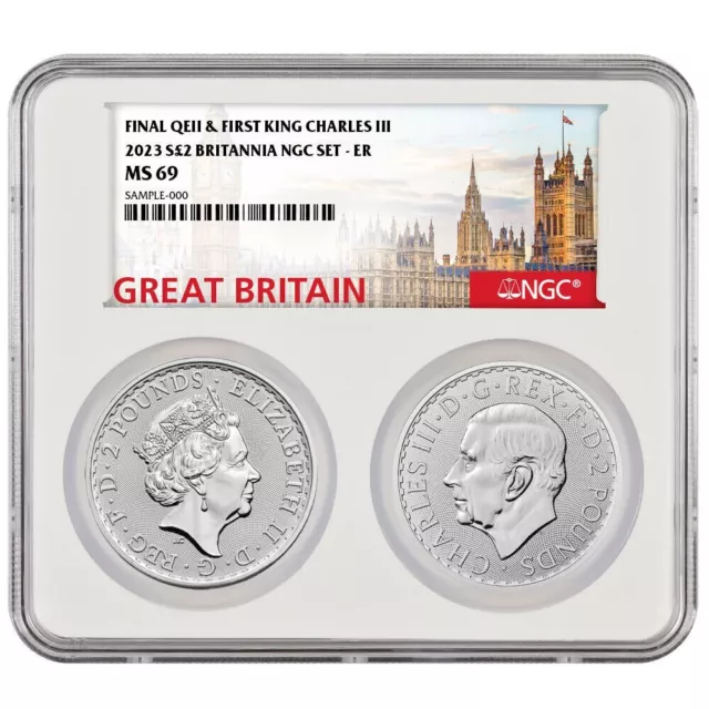 2023 U.K. 2 Pound Silver King & Queen Britannia NGC MS69 ER Great Britain Lab...