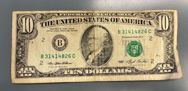 1993 $10 Ten Dollar Bill Federal Reserve Note Vintage Currency US