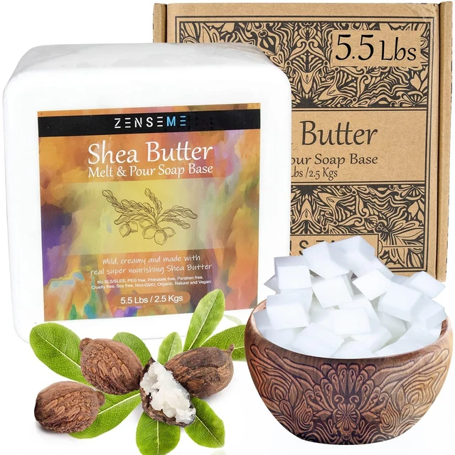 Base de jabón de manteca de karité ZenseMe, 5,5 libras, sin perfume, 100% natural, orgánico, vegano