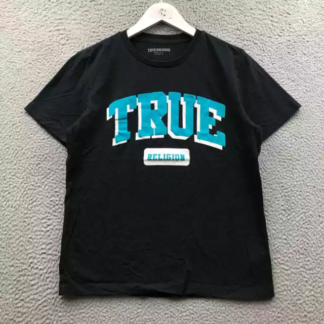 True Religion T-Shirt Men's Small S Short Sleeve Graphic Logo Crew Neck Black