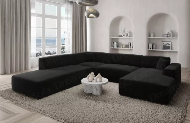 Sofa Lounge Stoff Wohnlandschaft Polstersofa Couch Samtstoff MALLORCA U Form