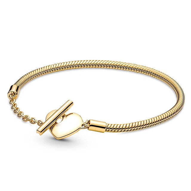 Bettelarmband Armband mit Herz Anhänger für Charms Gliederkette Gold 21cm