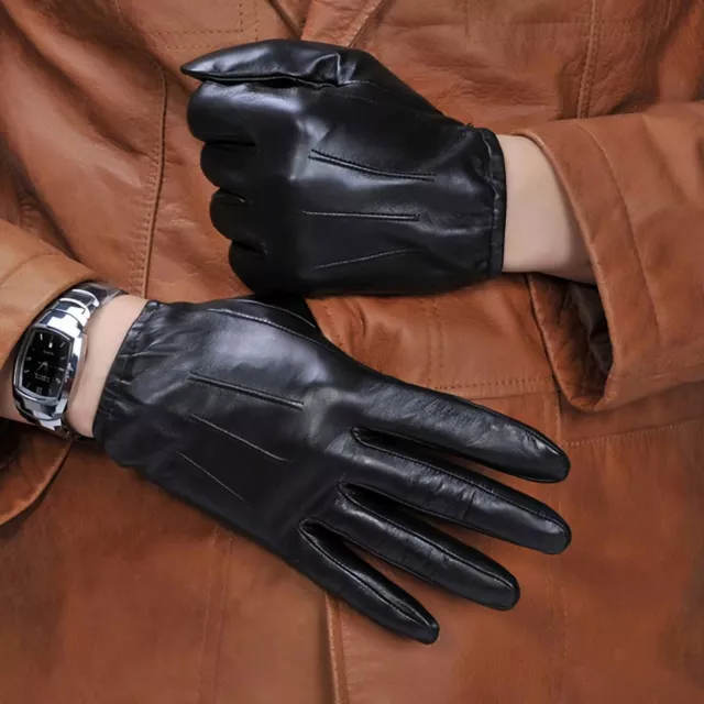 man's new real leather short black gloves on discount 2