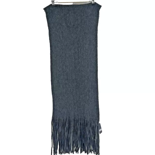 New Lucky Brand Brushed Soft Knit Scarf Charcoal Gray Fringe Trim