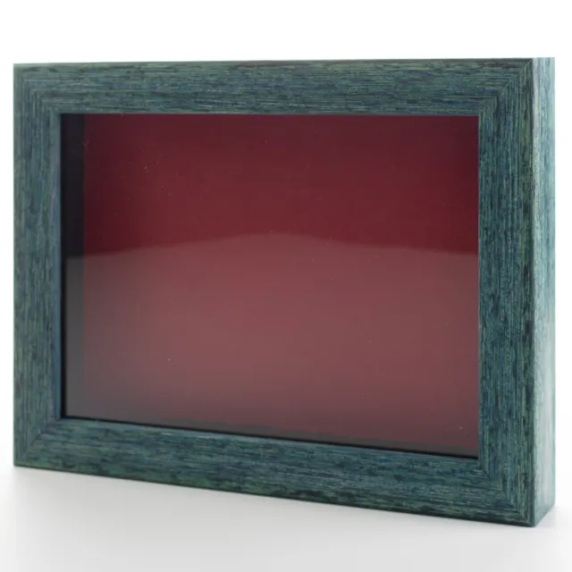 Rustic Blue 11x14 Wood Shadow Box With Red Acid-Free Backing 13/16 Usable Depth