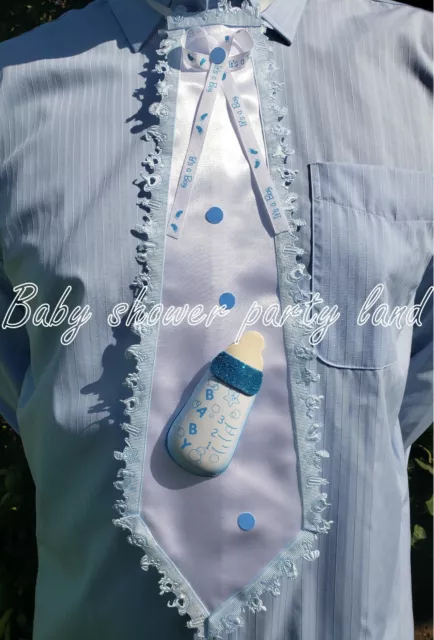 BABY SHOWER DAD TO BE TIE "IT'S A BOY"  BABY BOTTLE BLUE RIBBON Corsage Pin Sash