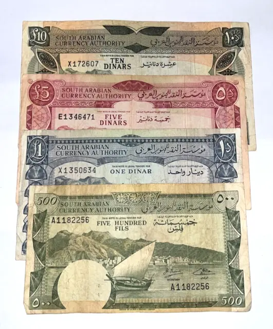 Yemen 1965 South Arabian 10 Dinars 5 Dinars 1 Dinar 500 Fils P2 P3 P4 P5