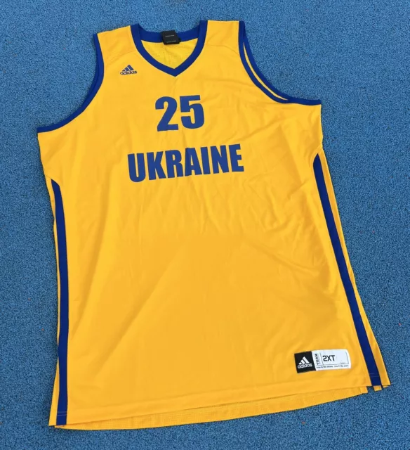 Ukraine National Team home basketball shirt #4 Fesenko 2014 Size 2XT