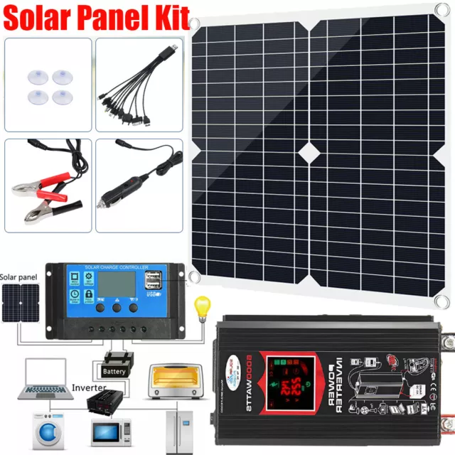 6000W Complete Solar Power Generator Solar Panel Kit 100A Home 110V Grid System