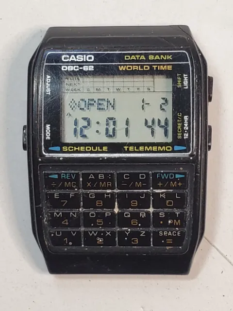Vintage CASIO DBC-62 Data Bank World Time Calculator Watch PARTS OR REPAIR