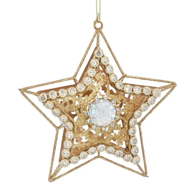 Gisela Graham Gold & Diamanté Jewelled 3D Star Christmas Tree Decoration 12cm