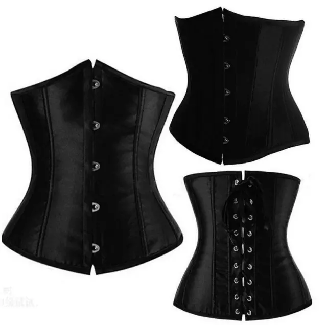 Women Satin Boned Underbust Corset Bustier Waist Training Body Shaper Lace Up