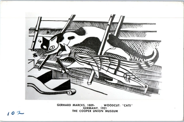 Gerhard Marcks 1889 Cat Mouse Hunt Germany 1921 The Cooper Union Museum Postcard
