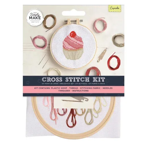 Cup Cake Cross Stitch Kit includes Hoop Size 12.5cm