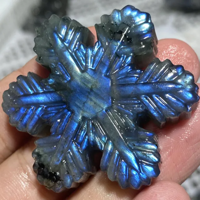 A+ Natural Blue Labradorite Quartz Hand carved Snowflake Crystal Reiki healing