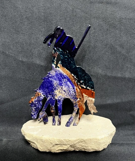 LAZART “ End Of The Trail” Native American Warrior & Horse Colorful Enameled Art