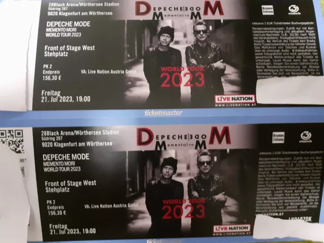 2 Tickets Depeche Mode FOS 1  Ö-Klagenfurt FRONT OF STAGE 21.07.2023