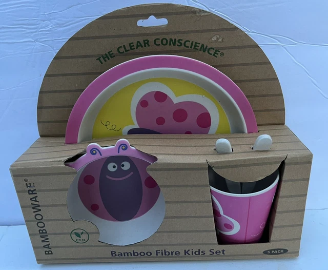 BambooWare Kids Set ECO 5 Pack BAMBOO FIBER PLATE BOWL CUP SPOON Fork NEW Lion
