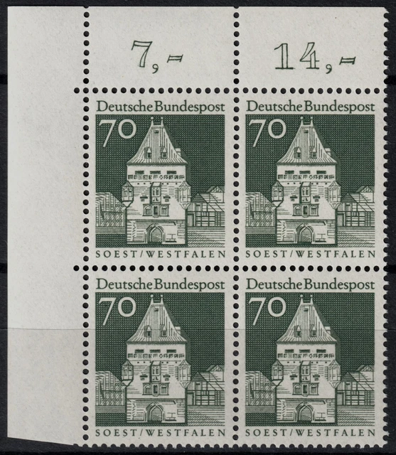BRD große Bauwerke Mi. - Nr. 497 Viererblock Ecke oben links postfrisch