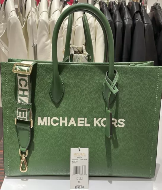 Michael Kors Mirella Medium Fern Green Pebbled Leather Satchel Crossbody Bag