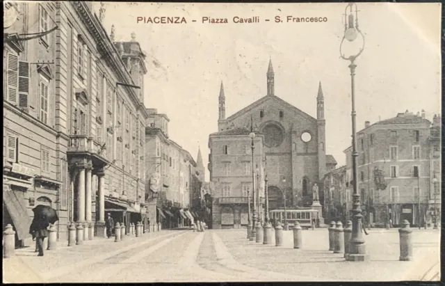 Cartolina Piacenza - Piazza Cavalli. S. Francesco / FP - Viaggiata 1916