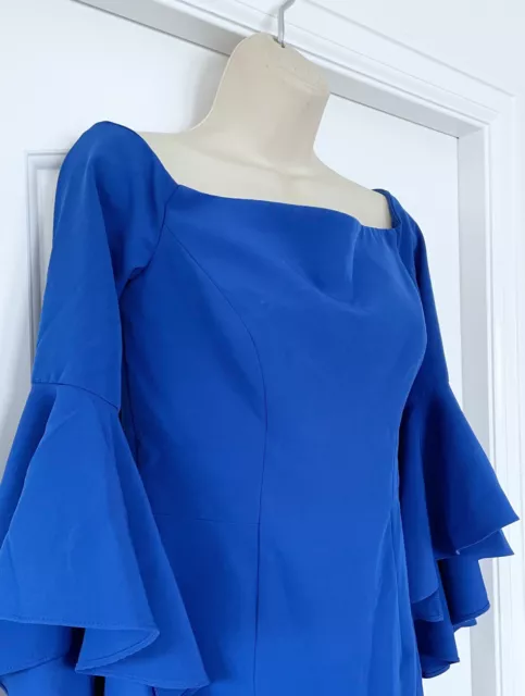 Milly Selena Blue Italian Cady Ruffle Off-shoulder Bell Sleeve Dress Womans Sz 4 3