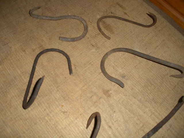 Vintage Cast Iron MEAT HOOKS  / Old Butchering Tools 3