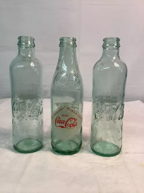 Lot Of 3 Green Coca Cola Bottles Reproductions 2007-2008
