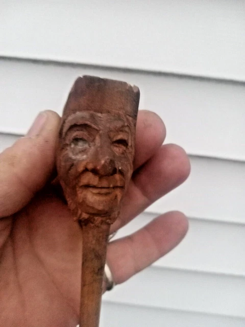 ANTIQUE Hand Carved Wooden Folk Art Pipe Sailor Civil War Era. Horn Mouth PC.