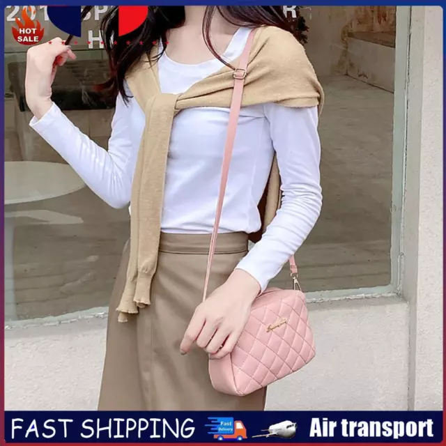 Women PU Leather Thread Crossbody Bag Diamond Lattice Messenger Bag (Pink) FR