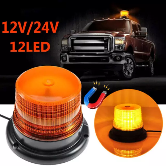 12V Magnetic LED Amber Strobe Beacon Light Emergency Hazard Flashing Bar Car Van