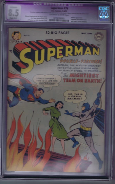 Superman #76 DC Pub 1952 Batman Crossover CGC 8.5 (VERY FINE +, SLIGHT RESTORED)