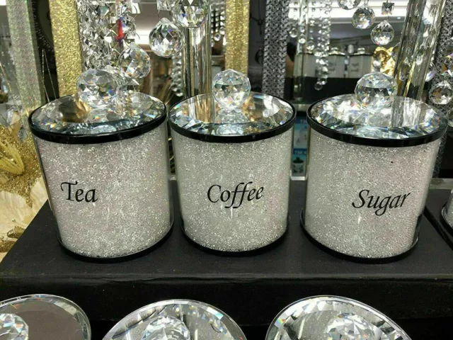 Crushed Diamond Crystal White Black Tea Coffee Sugar Canister Jars Storage